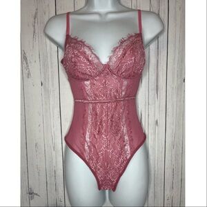 RSLOVE Women’s Size Small Blush Pink Lace Teddy Lingerie Bodysuit